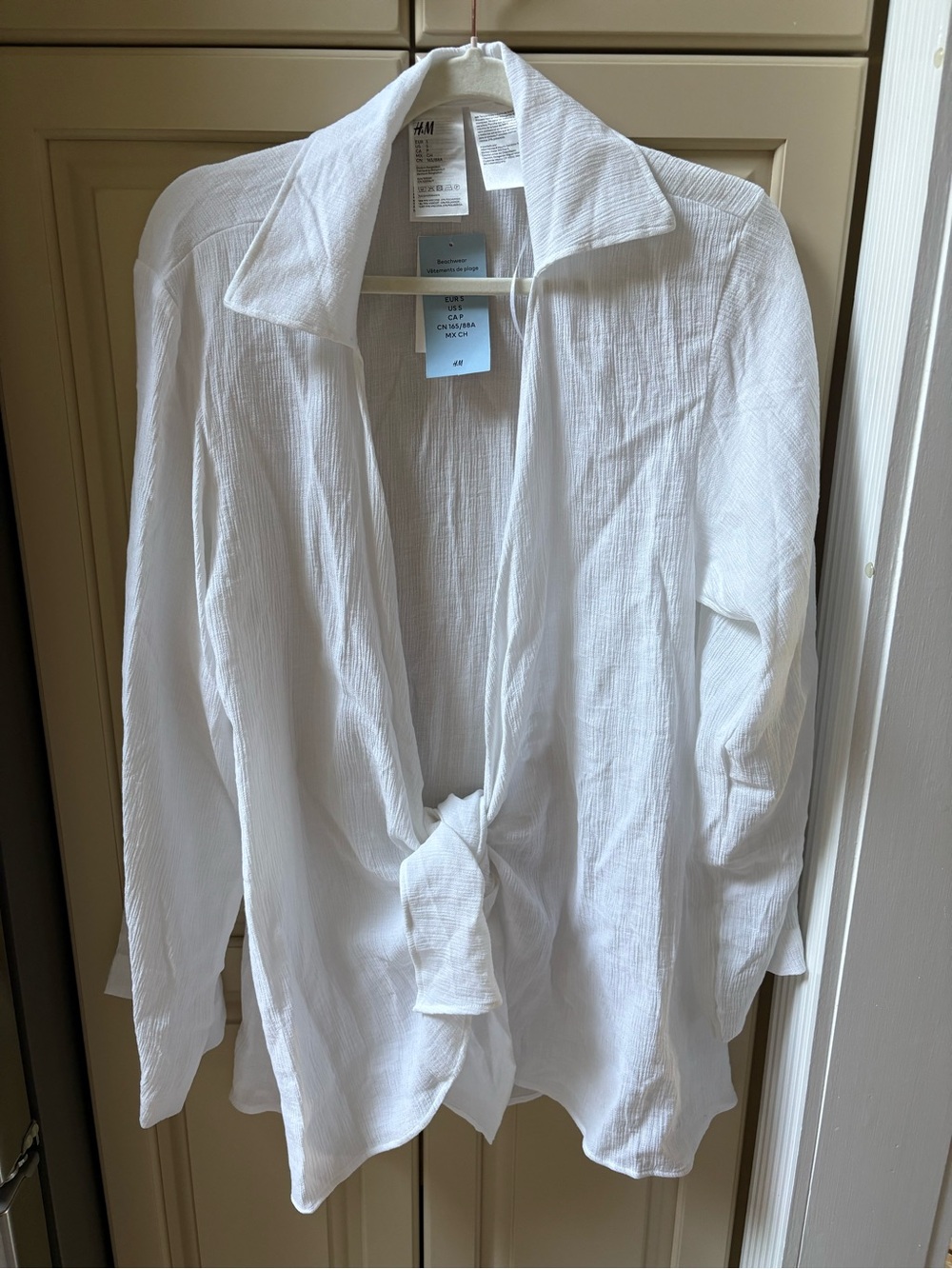 H&M White Textured Tie-Front Swim Coverup